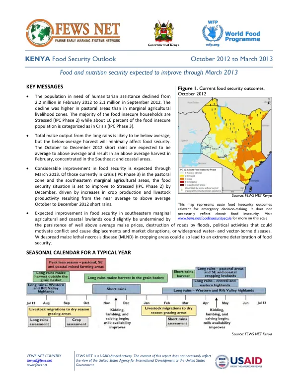 Kenya food security outlook, October 2012 to March 2013