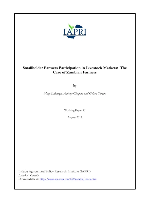 Smallholder Farmers Participation in Livestock Markets: The Case of Zambian Farmers.