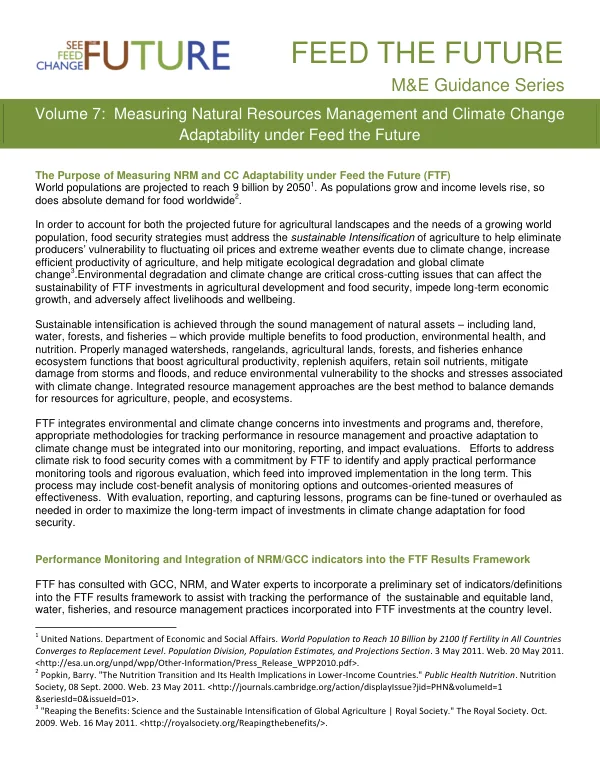 Measuring natural resources management and climate change adaptability under Feed the Future