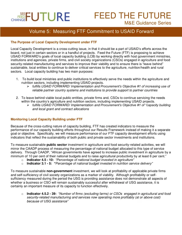 Measuring FTF commitment to USAID Forward