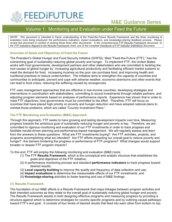 Monitoring and evaluation under Feed the Future
