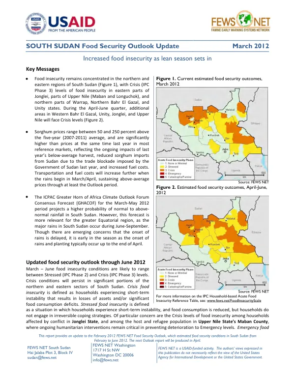 South Sudan food security outlook update, March 2012