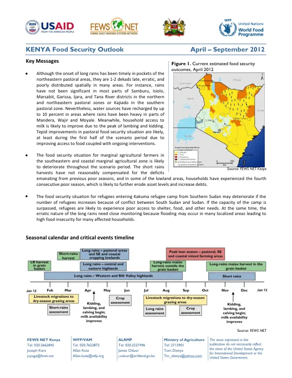 Kenya food security outlook, April-September 2012