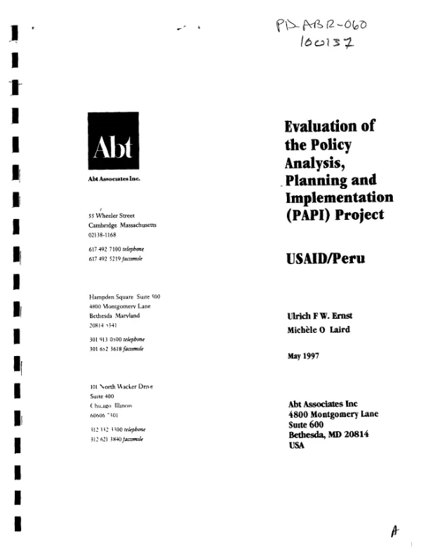 Evaluation of the policy analysis, planning and implementation (PAPI) project
