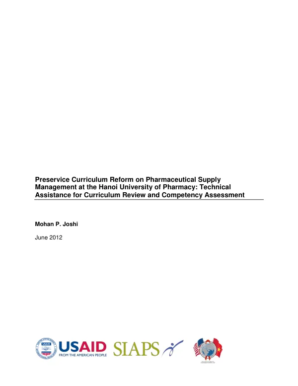 Preservice Curriculum Reform on Pharmaceutical Supply Management at the Hanoi University of Pharmacy: Technical Assistance for Curriculum Review and Competency Assessment