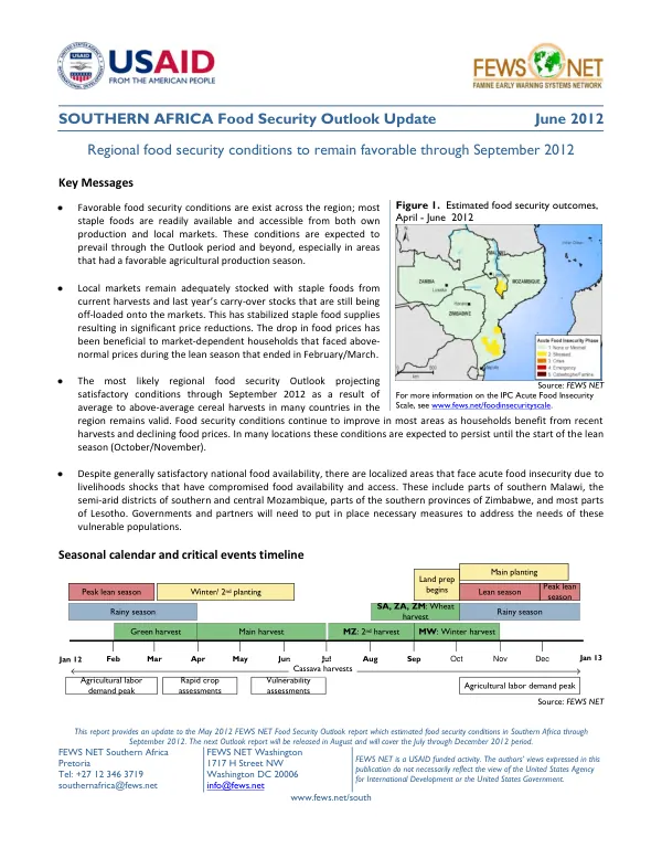 Southern Africa food security outlook update, June 2012