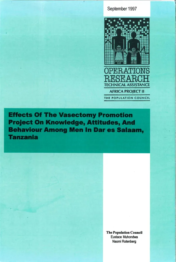 Effects of the vasectomy promotion project on knowledge, attitudes, and behavior among men in Dar es Salaam, Tanzania
