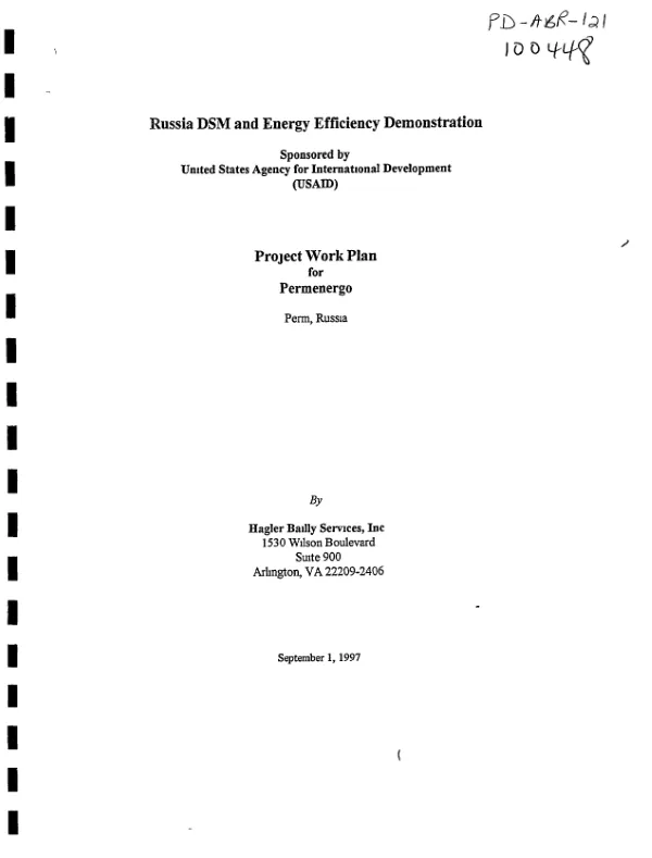 Russia DSM [demand-side management] and energy efficiency demonstration : project work plan for Permenergo, Perm, Russia
