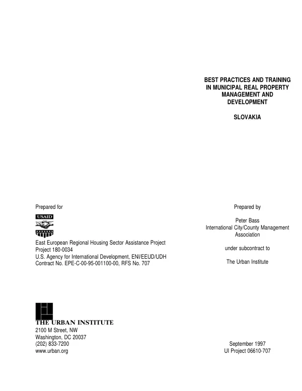 Best practices and training in municipal real property management and development : Slovakia