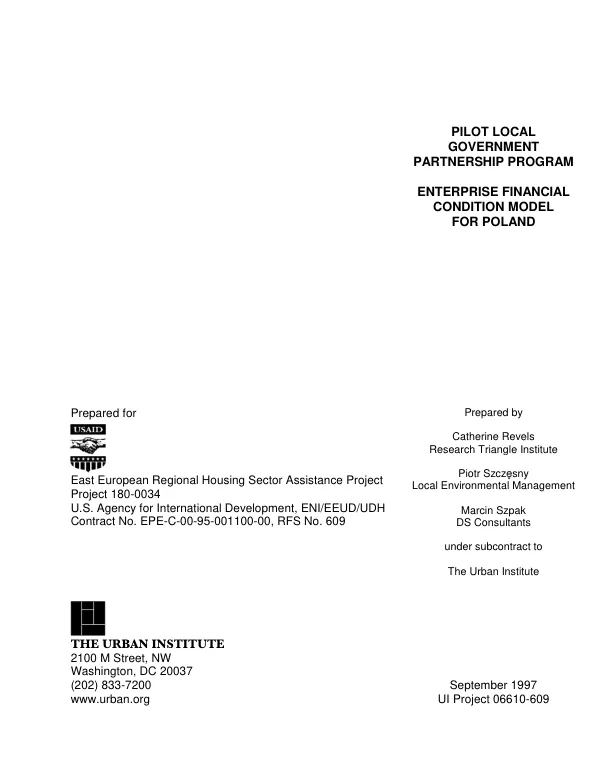 Pilot local government partnership program [LGPP] : enterprise financial condition model for Poland