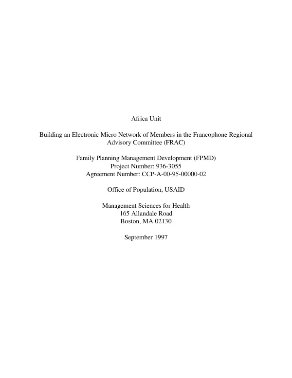 Africa unit : building an electronic micro network of members in the Francophone Regional Advisory Committee (FRAC)