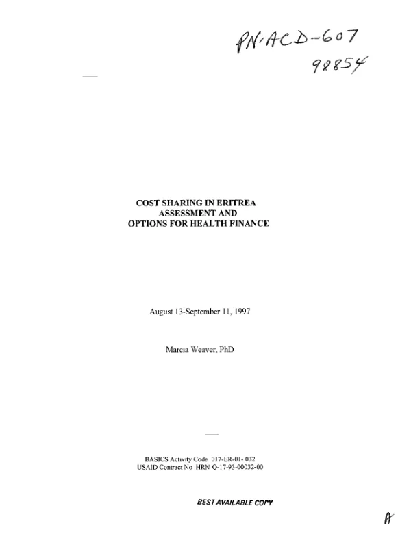 Cost sharing in Eritrea : assessment and options for health finance