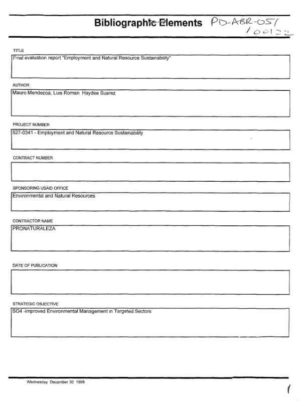 Final evaluation report : employment and natural resource sustainability -- project no. 527-0341 : Pacaya Samiria National Reserve