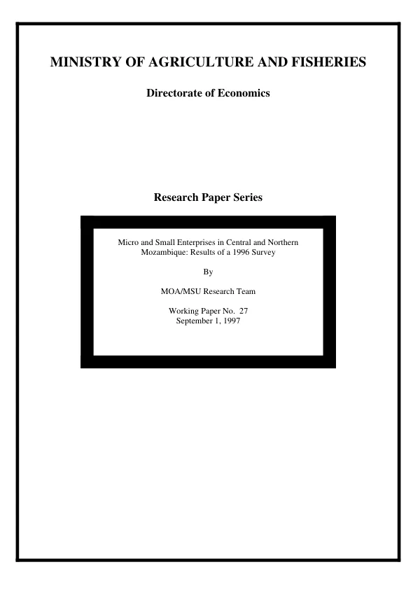 Micro and small enterprises in central and northern Mozambique : results of a 1996 survey