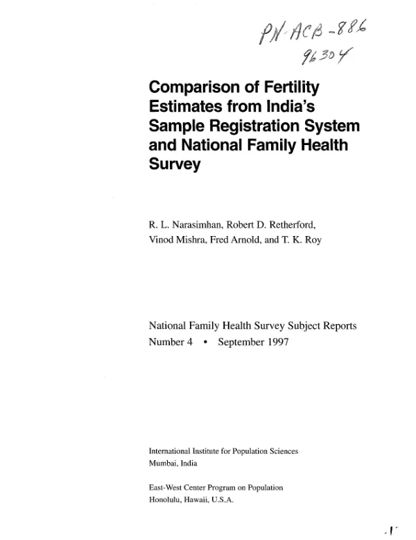 Comparison of fertility estimates from India"s sample registration system and national family health survey