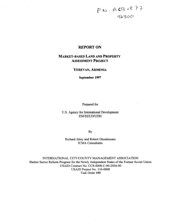 Report on market-based land and property assessment project -- Yerevan, Armenia