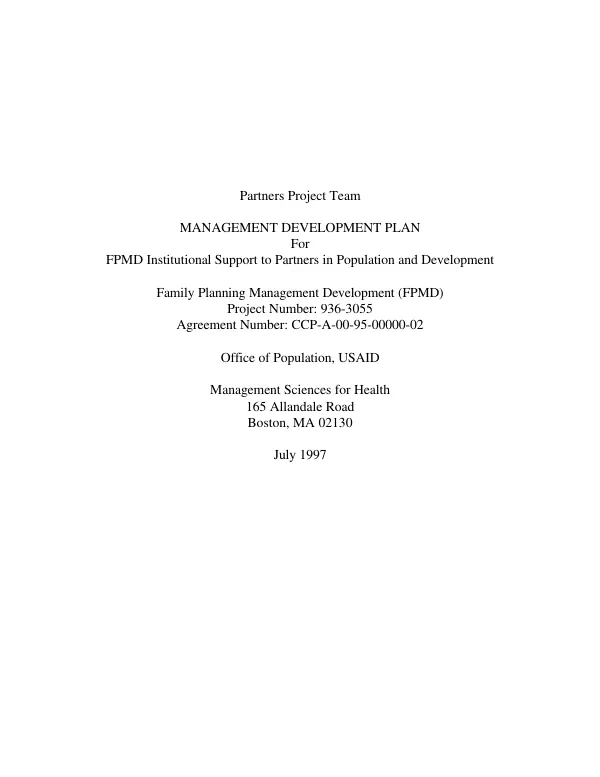Partners project team : management development plan for FPMD [family planning management development] institutional support to partners in population and development
