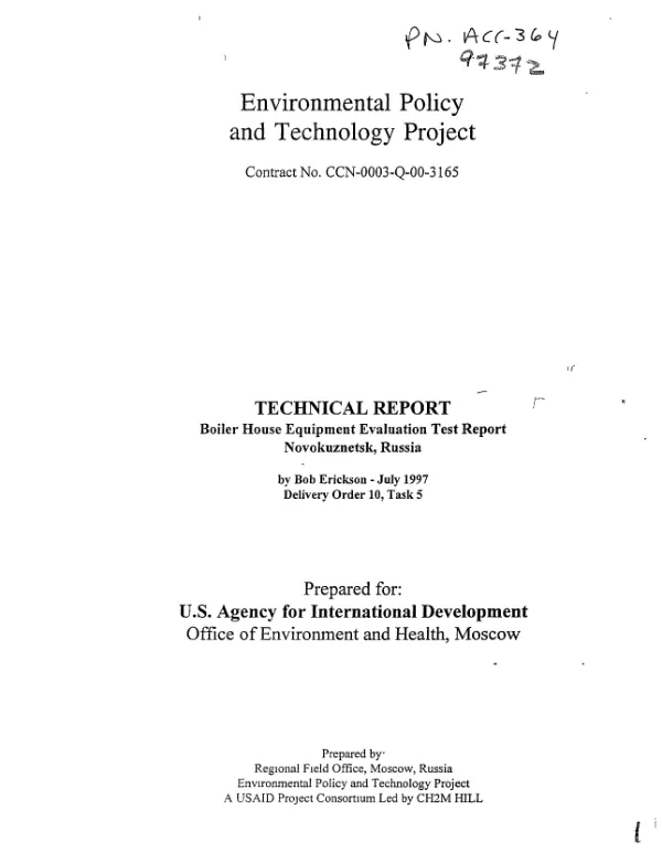 Technical report : boiler house equipment evaluation test report -- Novokuznetsk, Russia