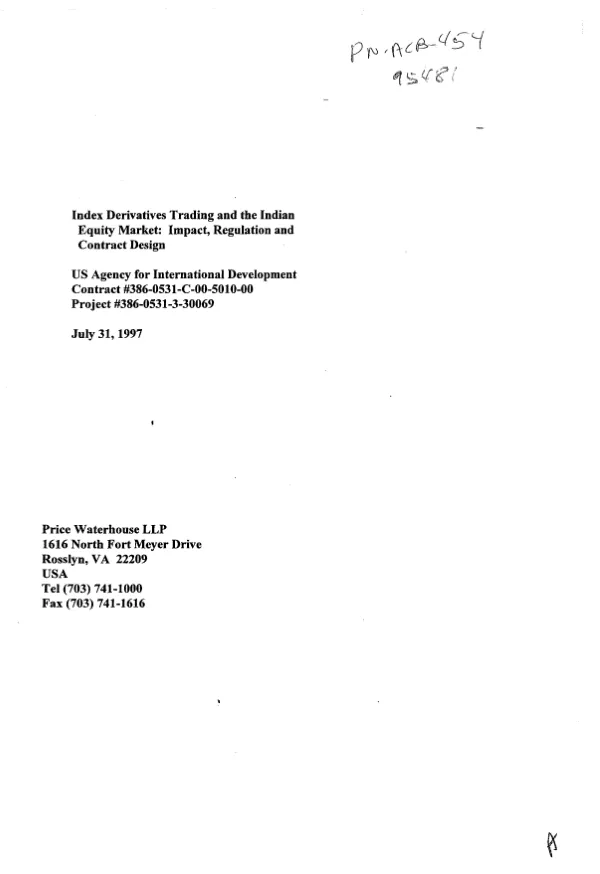 Index derivatives trading and the Indian Equity Market : impact, regulation and contract design