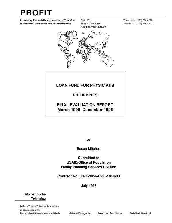 Loan fund for physicians : Philippines -- final evaluation report, March 1995-December 1996