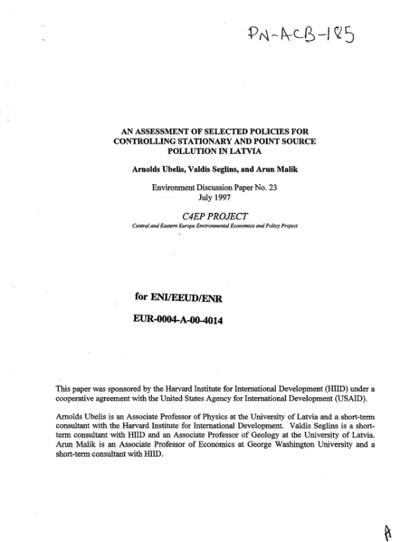 Assessment of selected policies for controlling stationary and point source pollution in Latvia