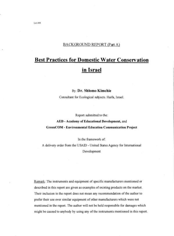 Best practices for domestic water conservation in Israel