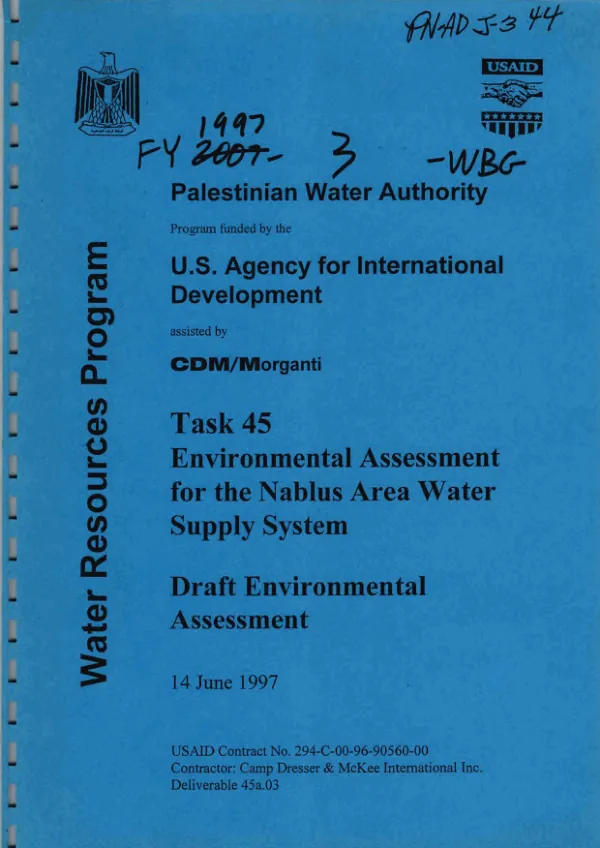 Task 45 : enviromental assessment for the Nablus area water supply system -- draft environmental asssessment