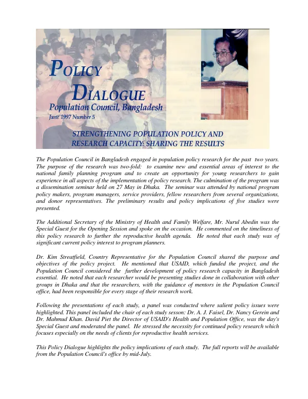Strengthening population policy and research capacity : sharing the results