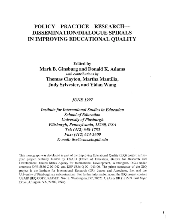 Policy - practice - research - dissemination/dialogue spirals in improving educational quality
