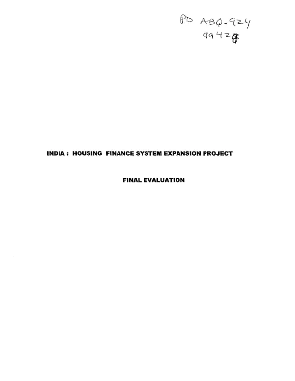 India : housing finance system expansion project : final evaluation