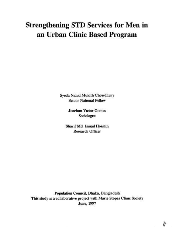 Strengthening STD [sexually transmitted diseases] services for men in an urban clinic based program