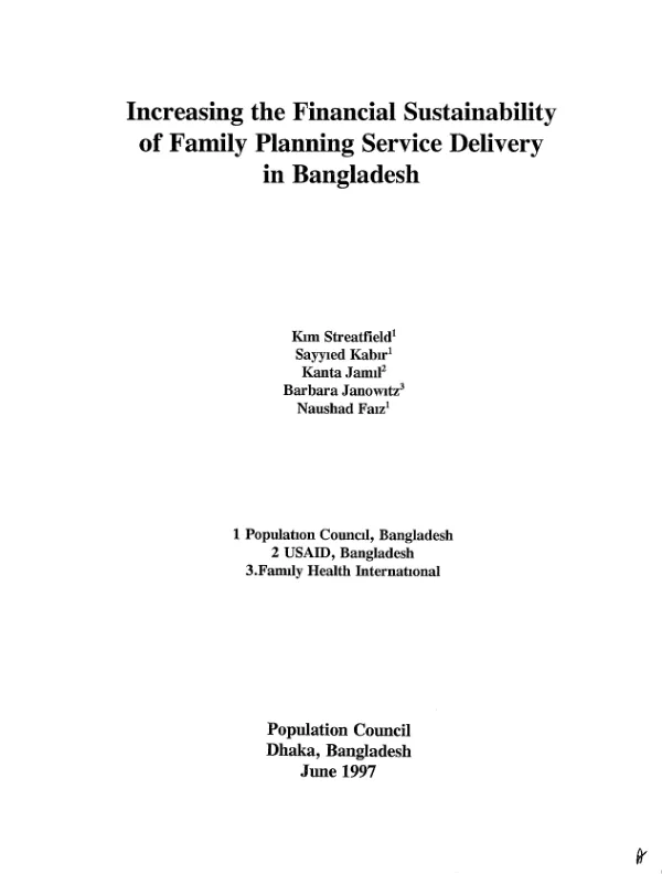 Increasing financial sustainability of family planning service delivery in Bangladesh