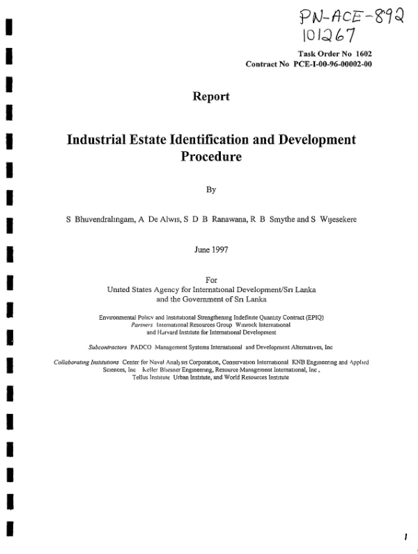 Report : industrial estate identification and development procedure
