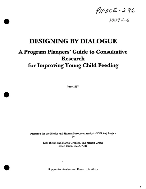 Designing by dialogue : a program planners" guide to consultative research for improving young child feeding