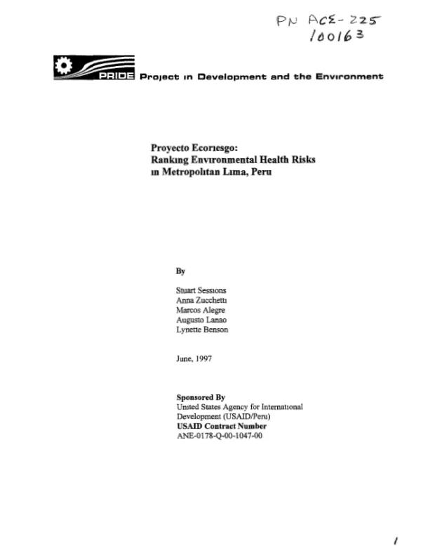 Proyecto Ecoriesgo : ranking environmental health risks in metropolitan Lima, Peru
