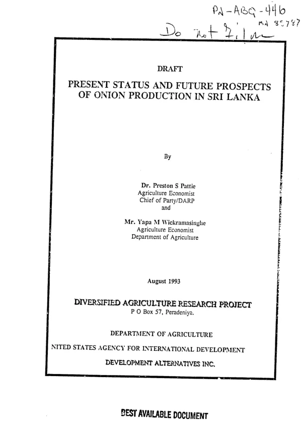 Present status and future prospects of onion production in Sri Lanka