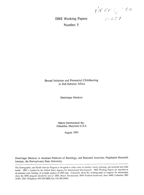 Sexual initiation and premarital childbearing in sub-Saharan Africa