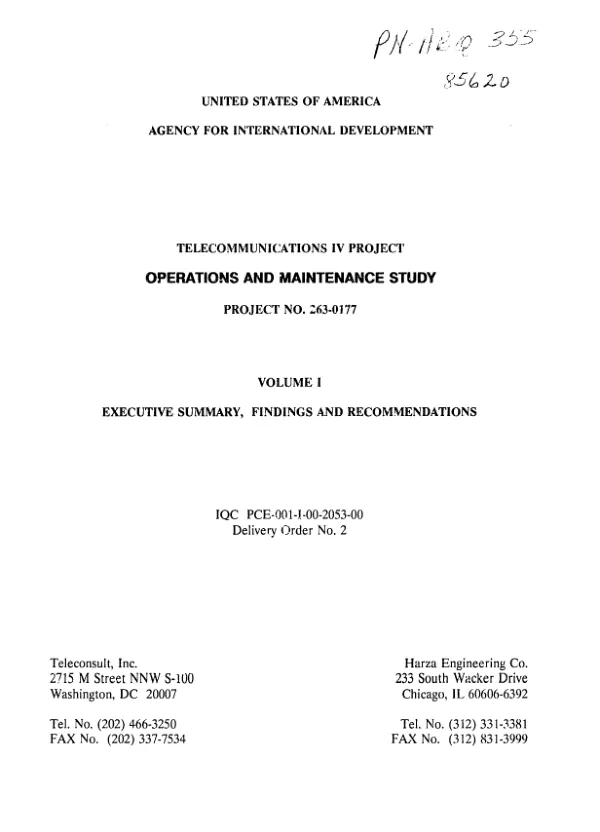 Telecommunications IV project operations maintenance study : final report