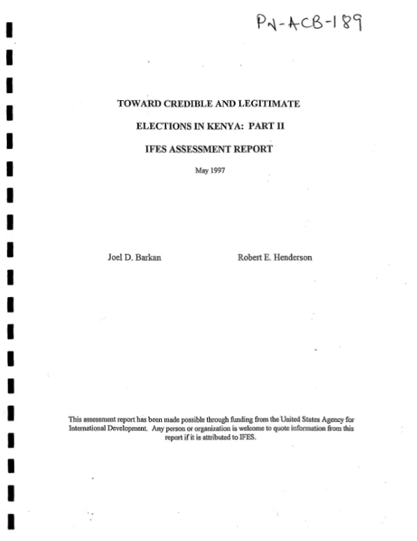 Toward credible and legitimate elections in Kenya : part II