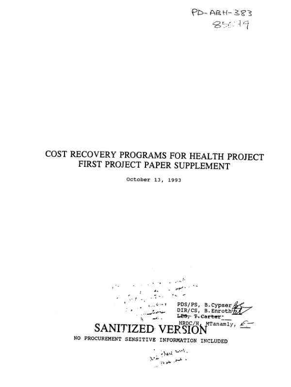 Cost recovery program for health : amendment [no. 1]