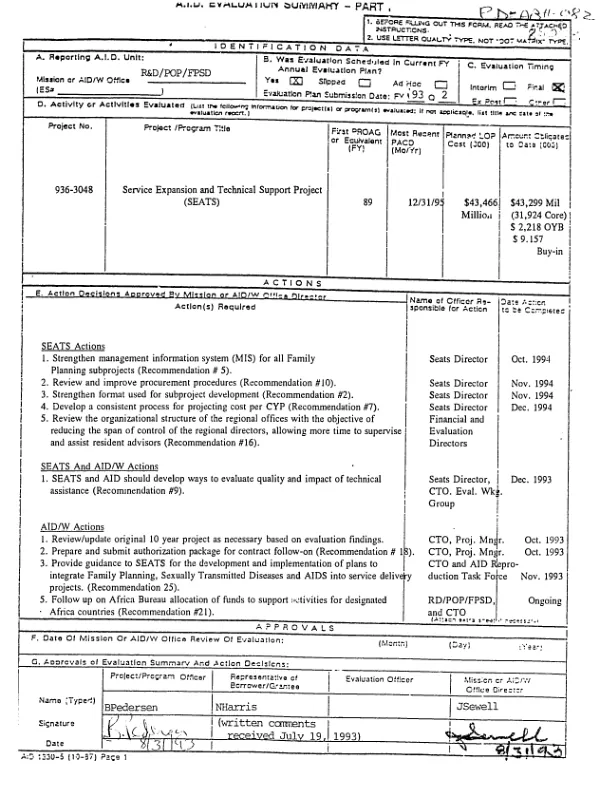Service expansion and technical support project (SEATS)