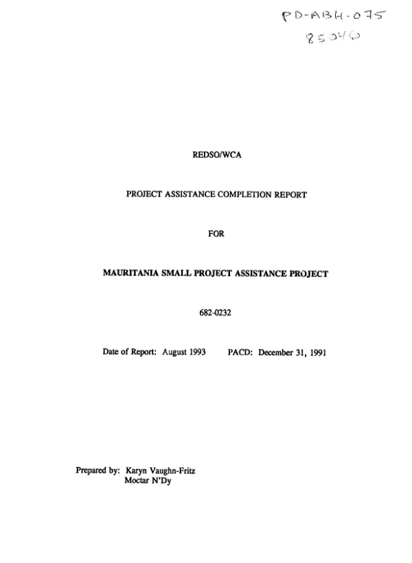 REDSO/WCA project assistance completion report for Mauritania small project assistance project (682-0232)
