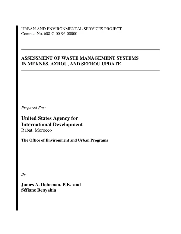 Assessment of waste management systems in Meknes, Azrou, and Sefrou update