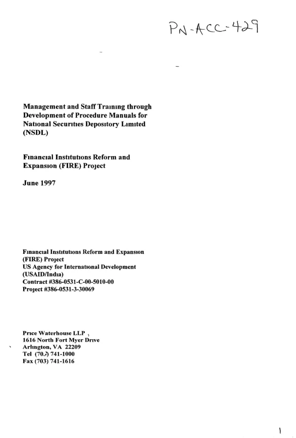 Management and staff training through development of procedure manuals for National Securities Depository Limited (NSDL)
