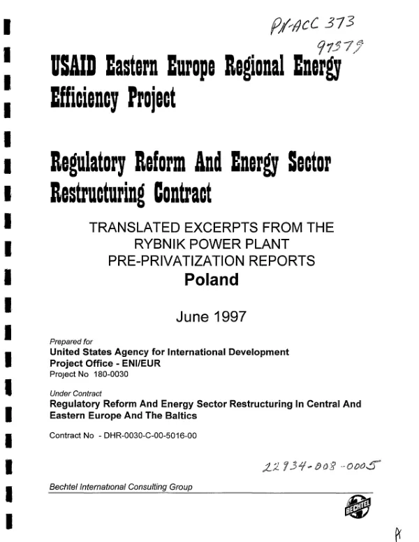 Translated excerpts from the Rybnik power plant pre-privatization reports : Poland