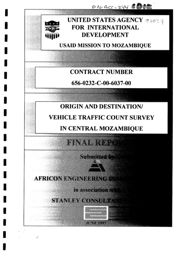 Origin and destination/vehicle traffic count survey in central Mozambique : final report