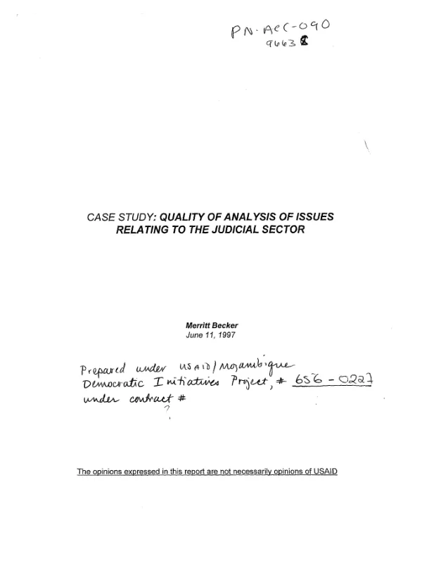 Case study : quality of analysis of issues relating to the judicial sector