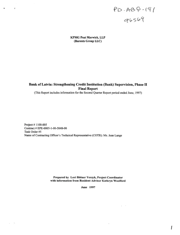 Bank of Latvia : strengthening credit institution (bank) supervision, phase II : final report
