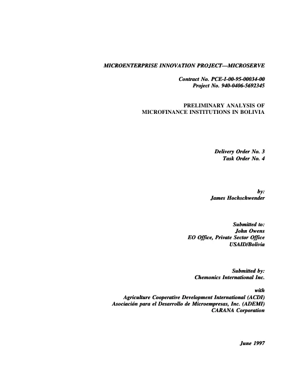 Preliminary analysis of microfinance institutions in Bolivia