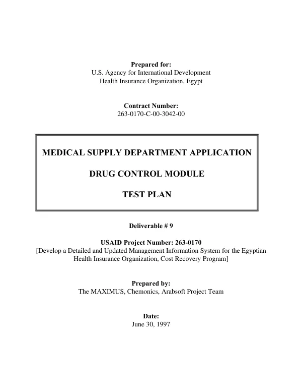 Medical supply department application drug control module : test plan